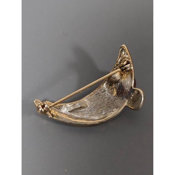 Vintage Red Glass Rhinestone Pave Crescent Moon Bow Brooch Pin - Picture 4 of 6